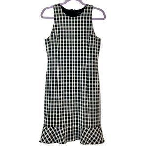 Ann Taylor Plaid Ruffle Hem Sheath Dress, Black & White Gingham | SIZE 6P